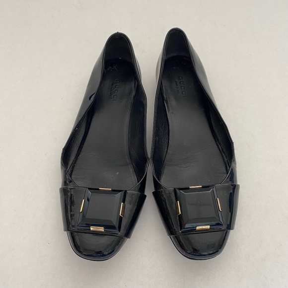Gucci Black Patent Leather Ballet Flats Women's Size 37 US 7 - Picture 1 of 7